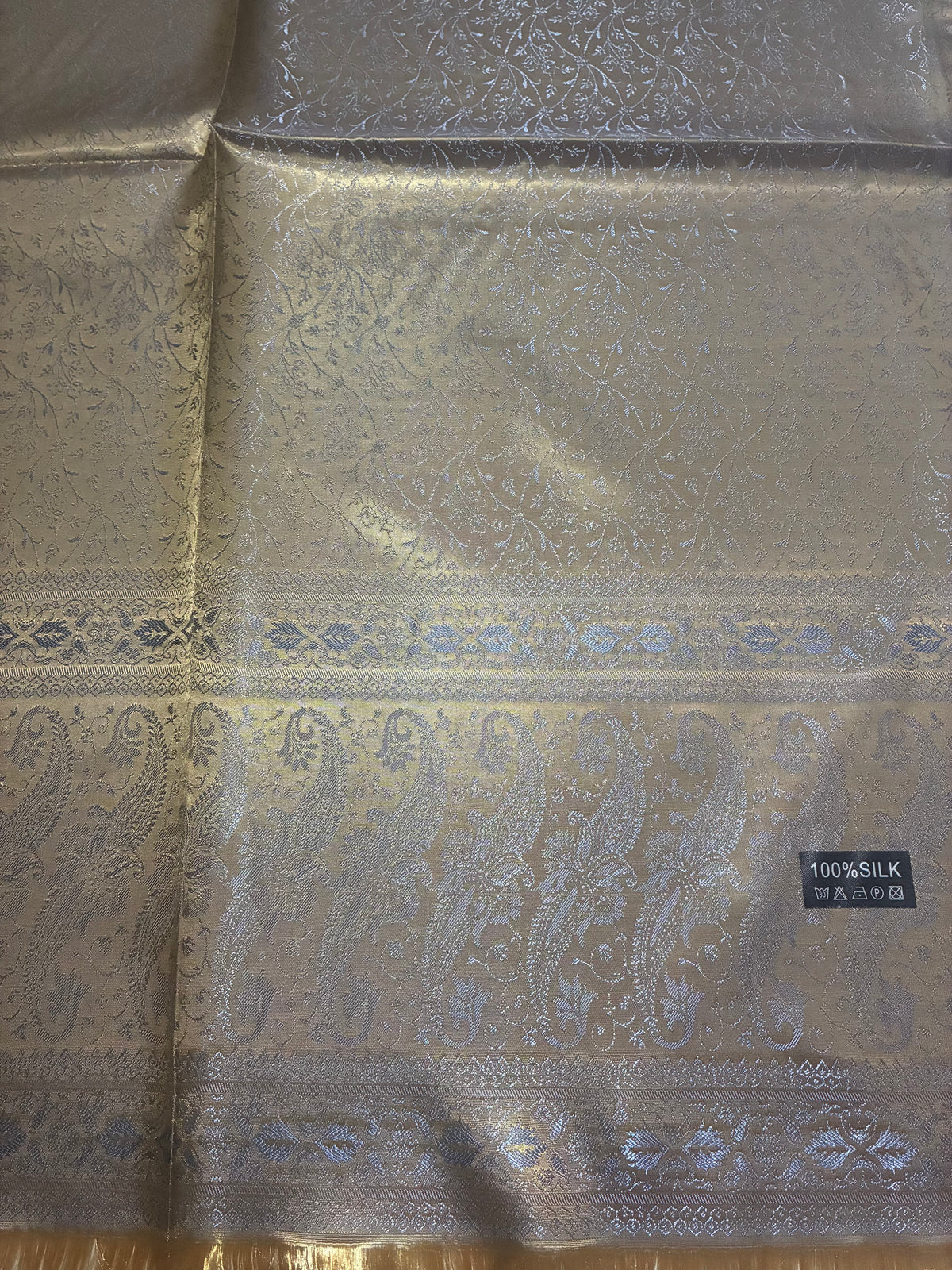 Metallic Gold Silk Scarf | Shimmering Paisley Shawl | Boho Festival Wrap