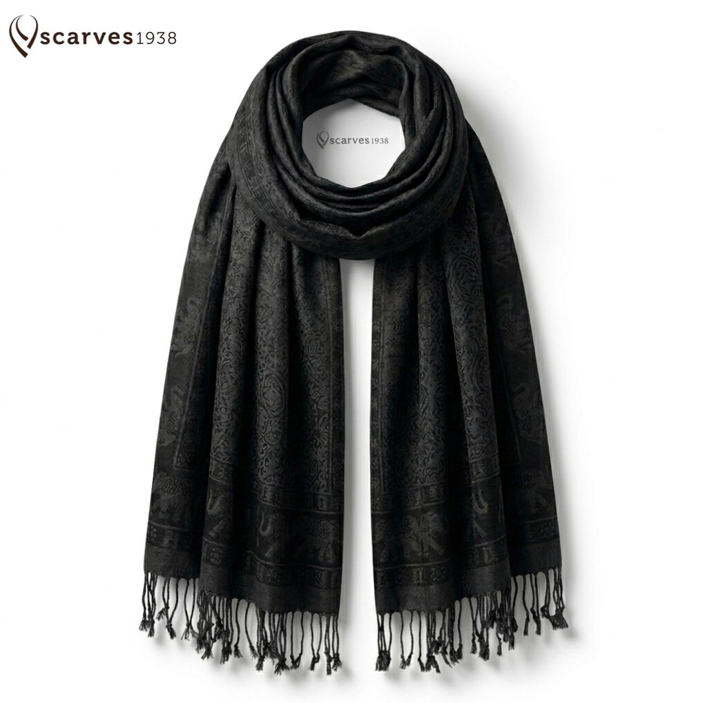 Pashmina Elephant Scarf Black Head Wraps Tribal