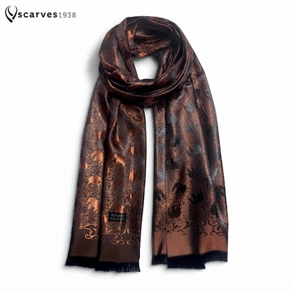 Bronze Elephants Silk Scarf - Elephant Lover - Bohemian Long Wrap - Elegant Bridal Gift