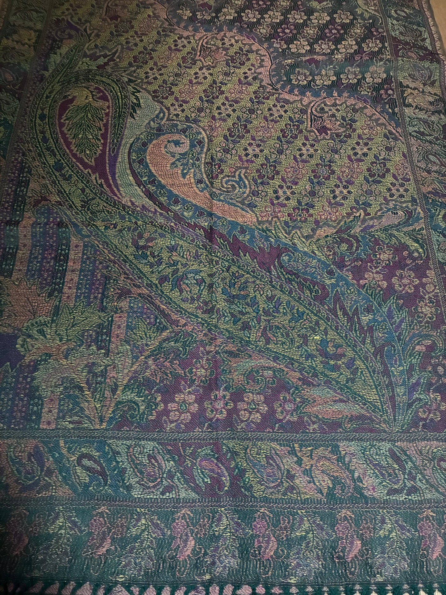 Green and Purple Paisley Pashmina Scarf | Sage and Plum Festival Shawl | Bohemian Rave Wrap | Hippie Style Stole | Unique Gift for Her