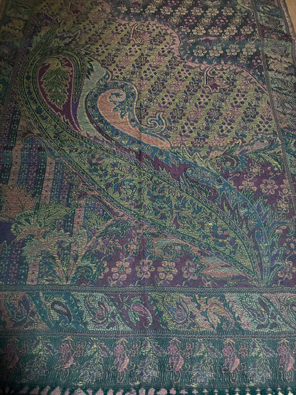 Green and Purple Paisley Pashmina Scarf | Sage and Plum Festival Shawl | Bohemian Rave Wrap | Hippie Style Stole | Unique Gift for Her