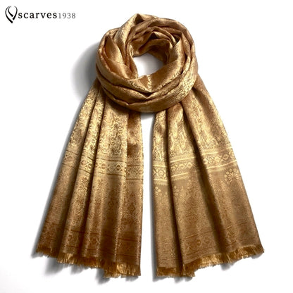 Dark Gold Silk Scarf | Gift For Her | Paisley Wedding Shawl