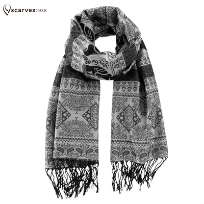 Gray Pashmina Scarf Elephant Head Wraps Tribal
