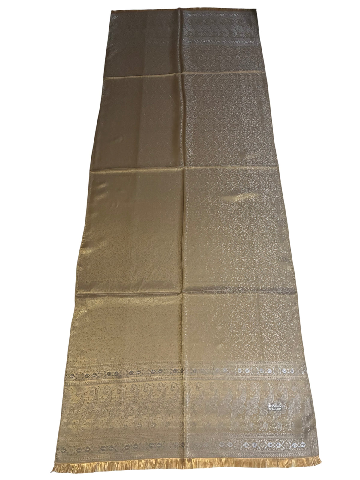 Metallic Gold Silk Scarf | Shimmering Paisley Shawl | Boho Festival Wrap