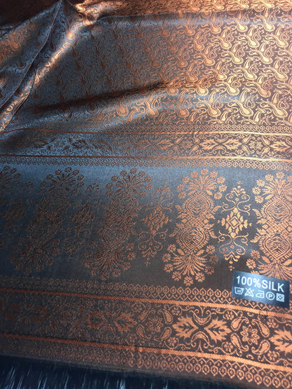 Copper Silk Scarf - Bronze Shaw For Her - Reversible Paisley Unisex