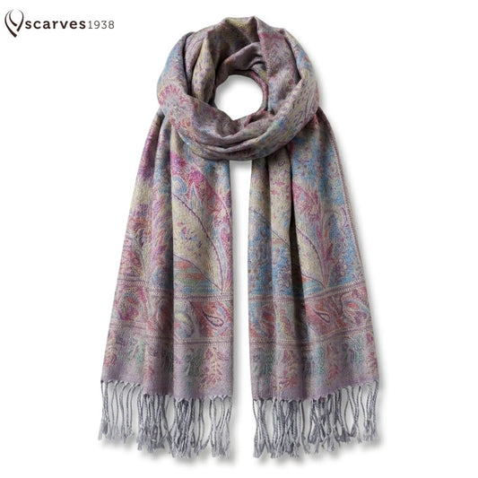 Colorful Pashmina Scarf - Ethnic Paisley Flowers - festival shawl