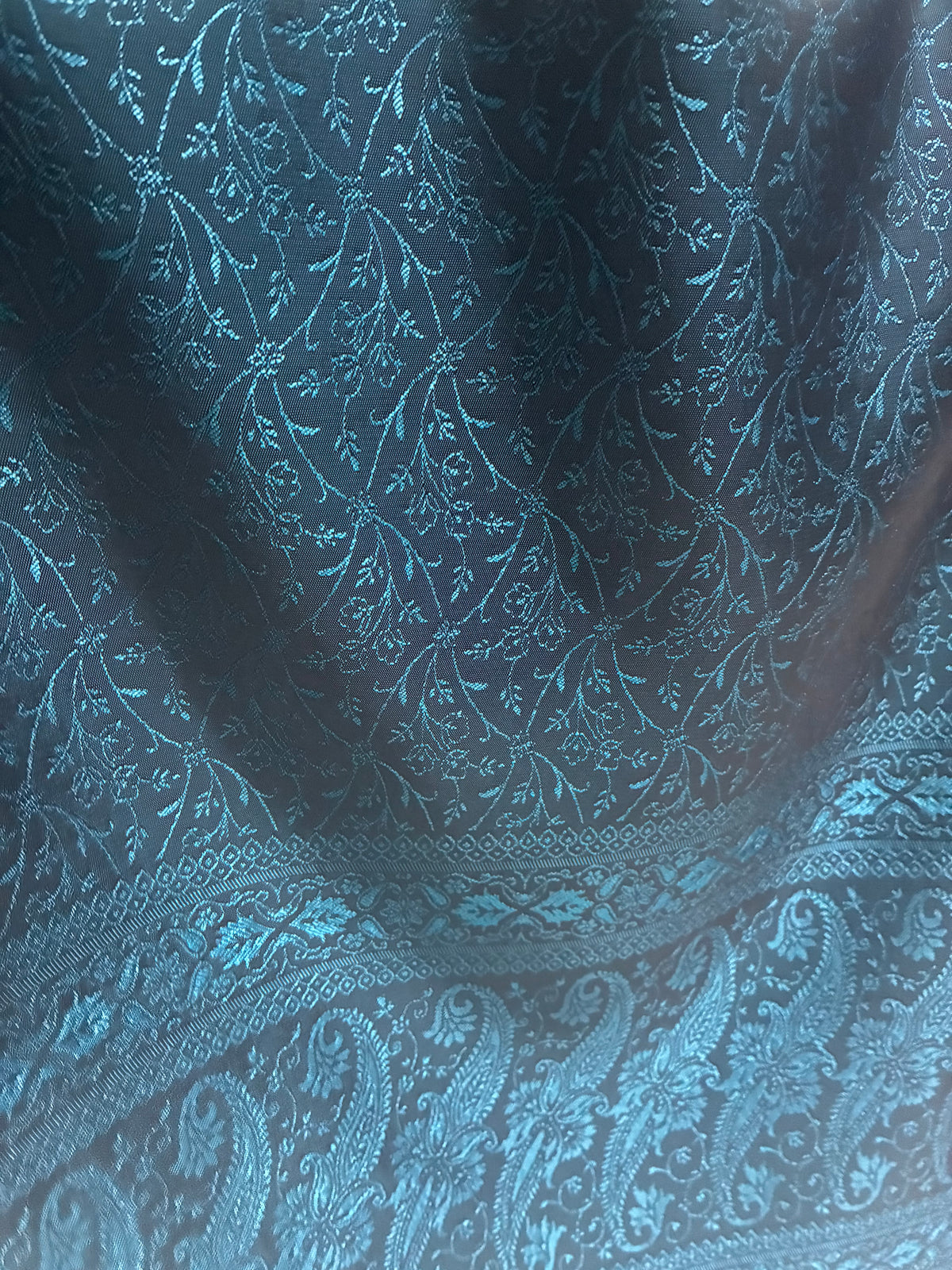 Teal Silk Jacquard Stole with Paisley Details