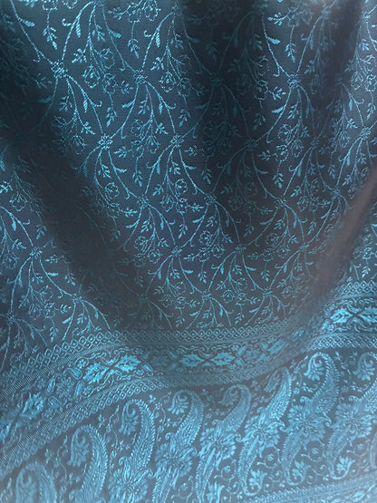 Teal Silk Jacquard Stole with Paisley Details