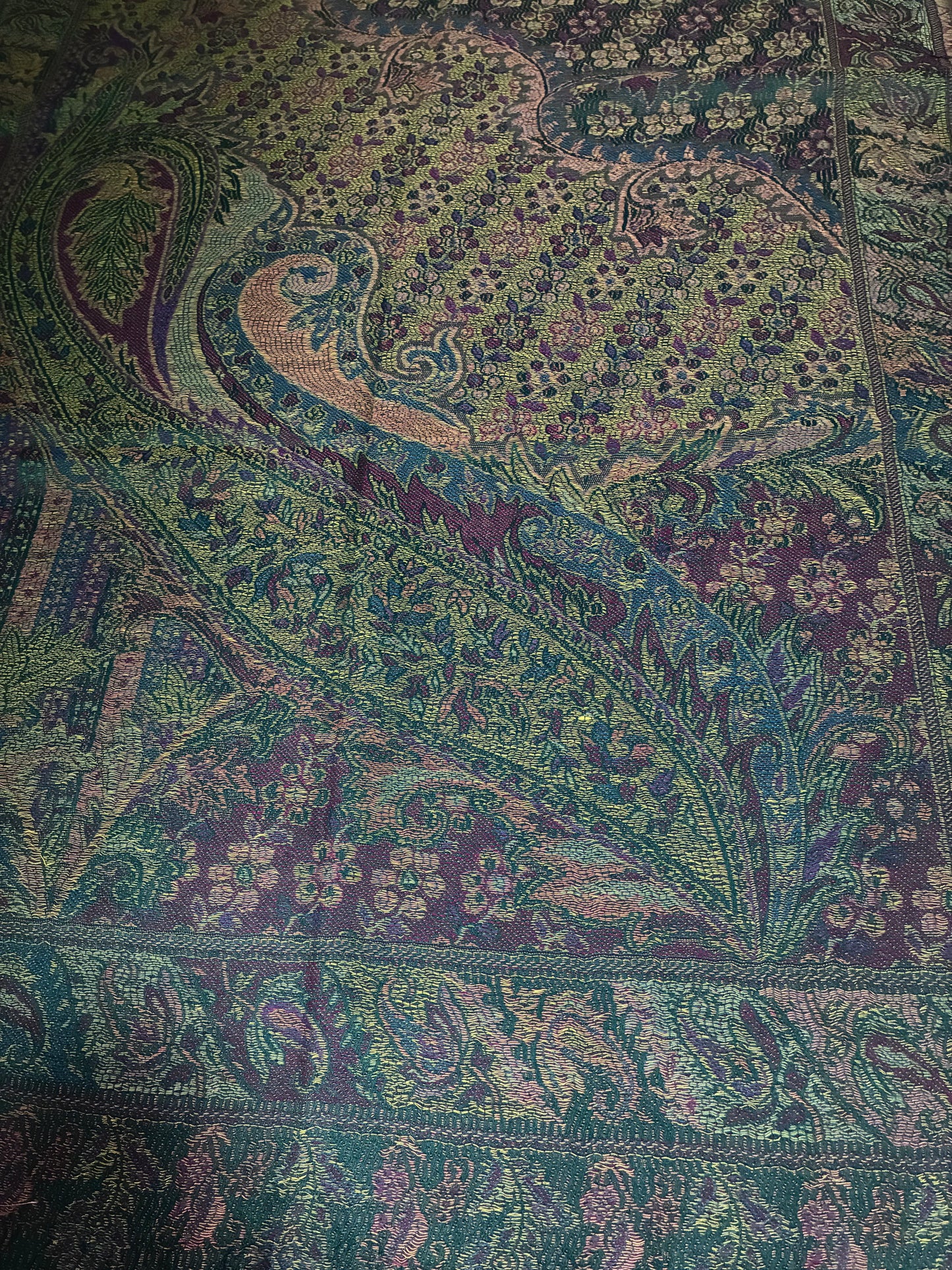 Green and Purple Paisley Pashmina Scarf | Sage and Plum Festival Shawl | Bohemian Rave Wrap | Hippie Style Stole | Unique Gift for Her