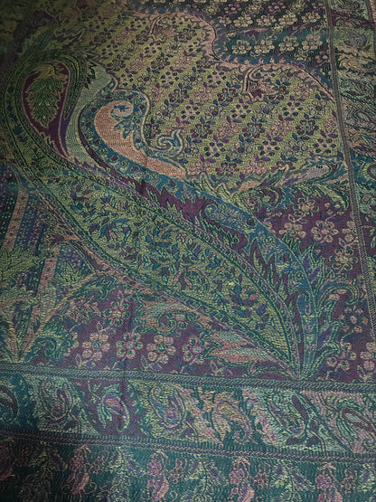 Green and Purple Paisley Pashmina Scarf | Sage and Plum Festival Shawl | Bohemian Rave Wrap | Hippie Style Stole | Unique Gift for Her