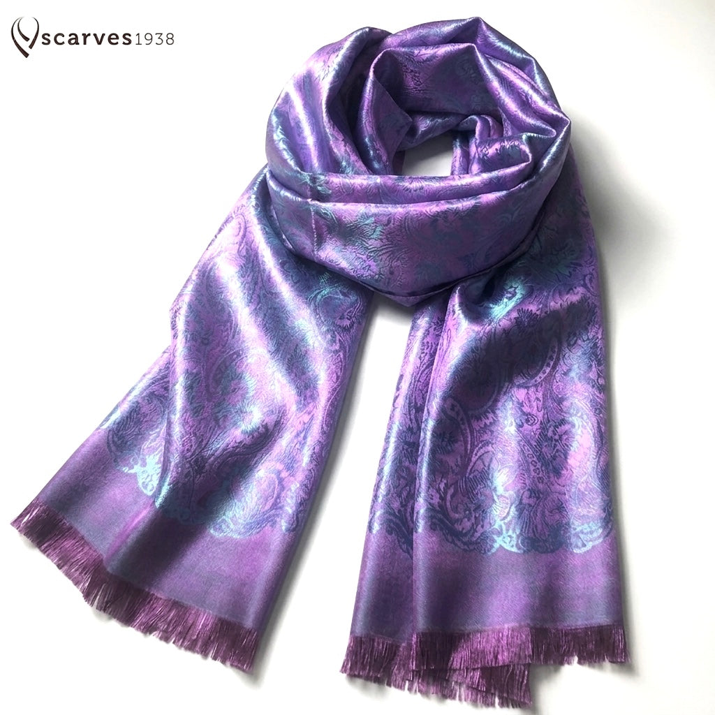 Purple Silk Scarf | Gift for her | Bridesmaid Flowers Shawl