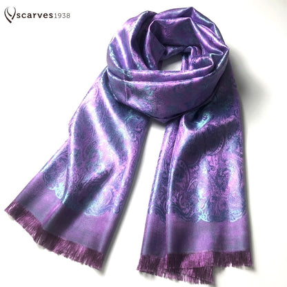 Purple Silk Scarf | Gift for her | Bridesmaid Flowers Shawl