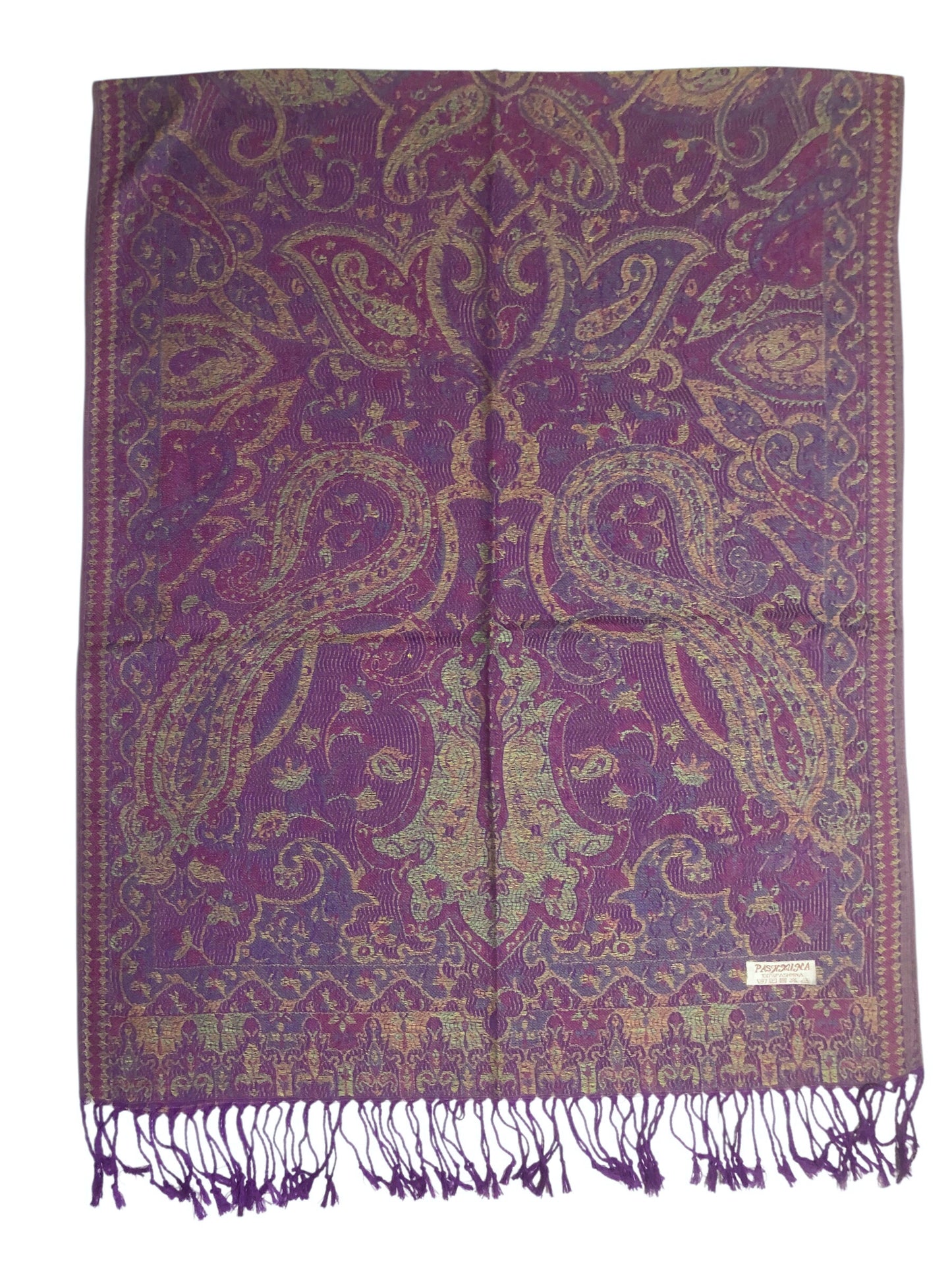 Vibrant Reversible Paisley Jacquard Pashmina Scarf - Purple & Gold⁠
