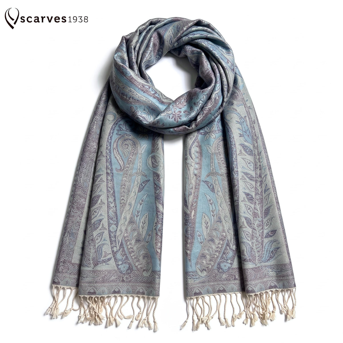 Reversibile Classic Paisley Light Blue & Brown Pashmina Wrap