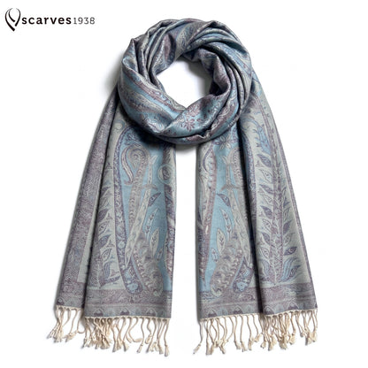 Reversibile Classic Paisley Light Blue & Brown Pashmina Wrap