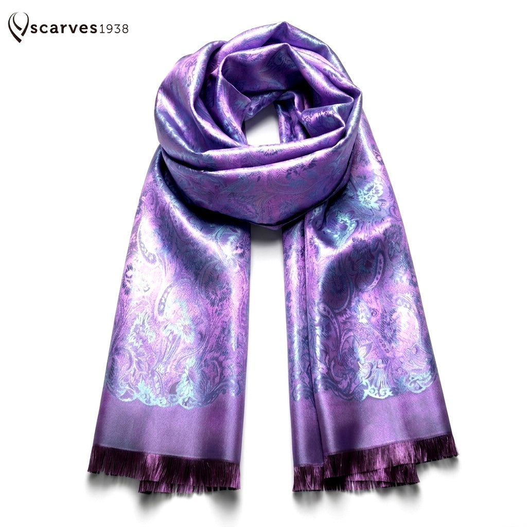 Purple Silk Scarf | Gift for her | Bridesmaid Flowers Shawl