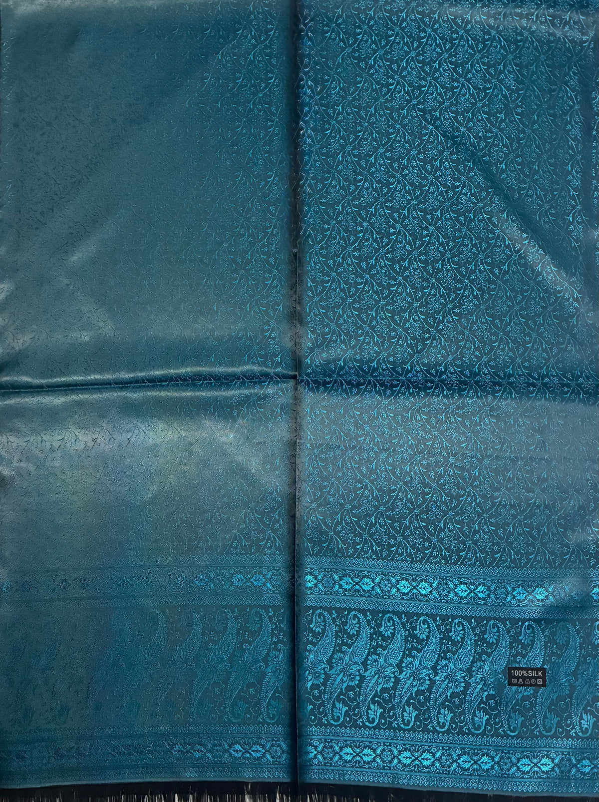 Teal Silk Jacquard Stole with Paisley Details
