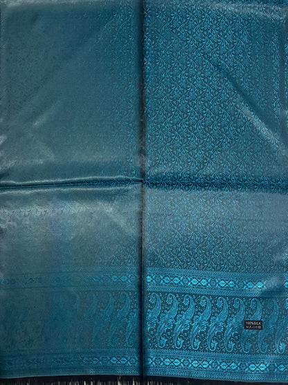 Teal Silk Jacquard Stole with Paisley Details