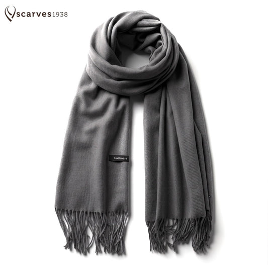 Gray Cashmere Scarf - Premium Wool Wrap - Unisex Elegant Stole - Minimalist Shawl