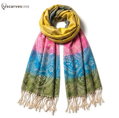 Colorful Pashmina Scarf |Paisley Wrap Flowers Shawl | Rave Accessory