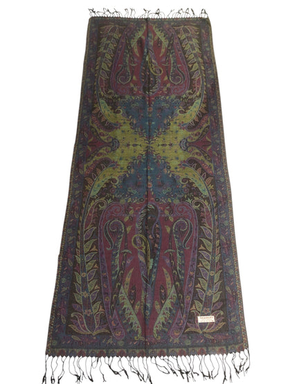 Vibrant Reversible Floral Jacquard Pashmina Stole - Red, yellow & Blue⁠