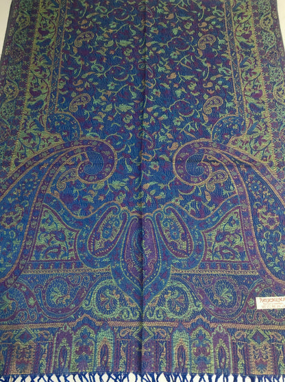 Elegant Reversible Paisley Jacquard Pashmina Stole - Blue & Purple⁠