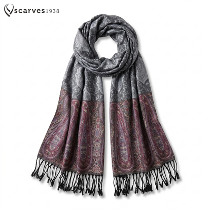 Gray Pashmina Scarf - Paisley Wraps God Eyes - Reversible Shawl