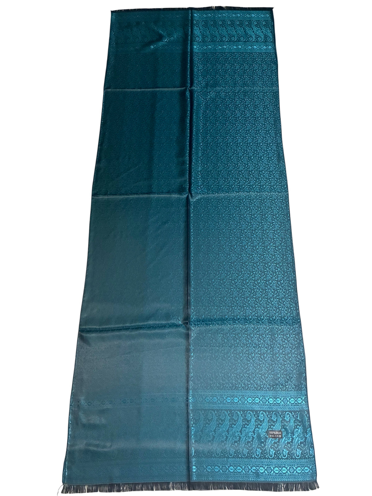 Teal Silk Jacquard Stole with Paisley Details