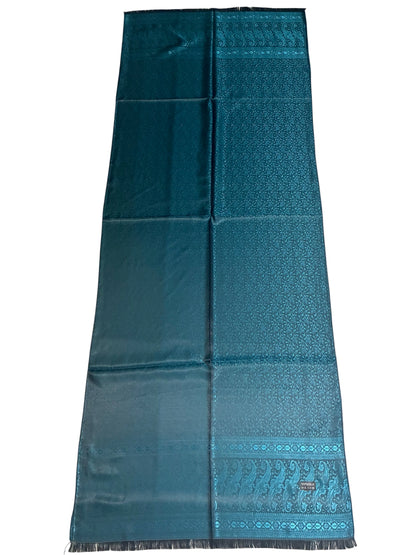 Teal Silk Jacquard Stole with Paisley Details