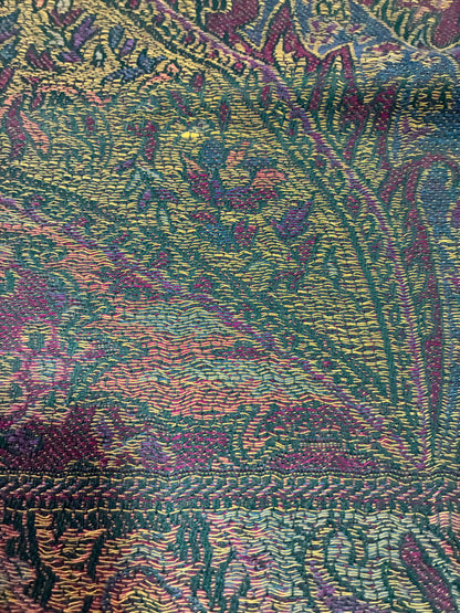 Green and Purple Paisley Pashmina Scarf | Sage and Plum Festival Shawl | Bohemian Rave Wrap | Hippie Style Stole | Unique Gift for Her