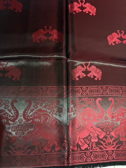 Reversible Burgundy & Black Silk Elephant Motif Scarf
