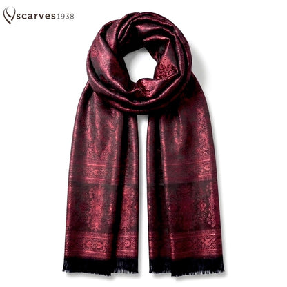 Red Paisley Silk Scarf - Reversible Paisley Shawl - Silk Evening Accessory