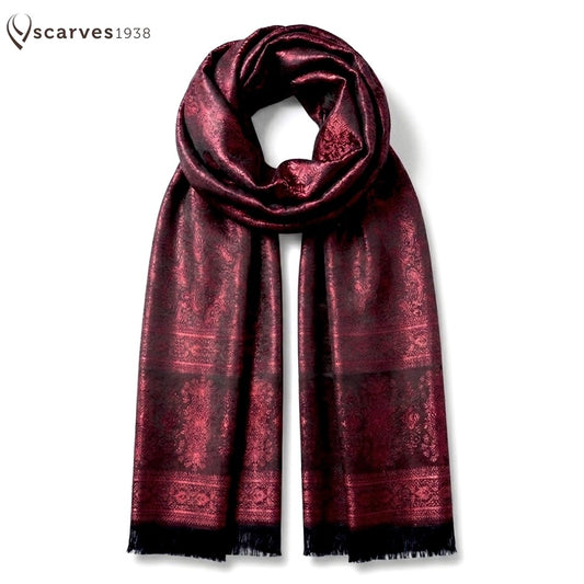 Red Paisley Silk Scarf - Reversible Paisley Shawl - Silk Evening Accessory