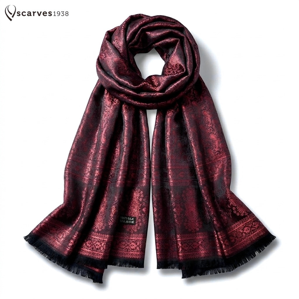 Red Paisley Silk Scarf - Gift For Her - Elegant Bridal Shawl - Bridesmaid Gift Accessory