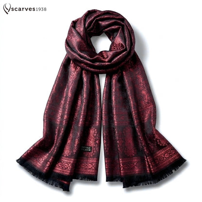 Red Paisley Silk Scarf - Gift For Her - Elegant Bridal Shawl - Bridesmaid Gift Accessory