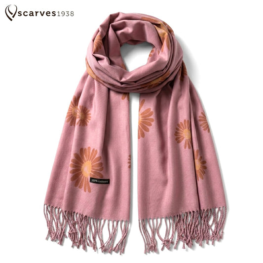 Pink Flowers Cashmere Scarf |Gifts For Christmas | Winter Shawl For Her