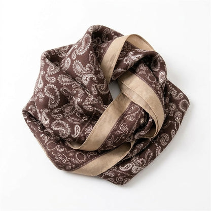 Satin Bandana Scarf | Brown Patchwork Paisley Foulard | 65x65 cm Silky Polyester Neck Scarf | Chic Head Scarf for Women⁠
