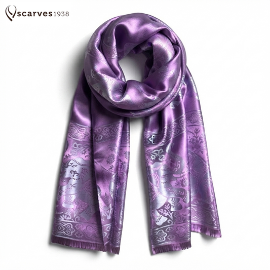 Purple Silk Scarf - Elephant Lover Shawls - Unique gift for her