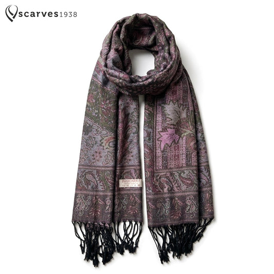 Gray & Green Pashmina Scarf - Festival Wrap for Her - Handmade Wedding Accessory