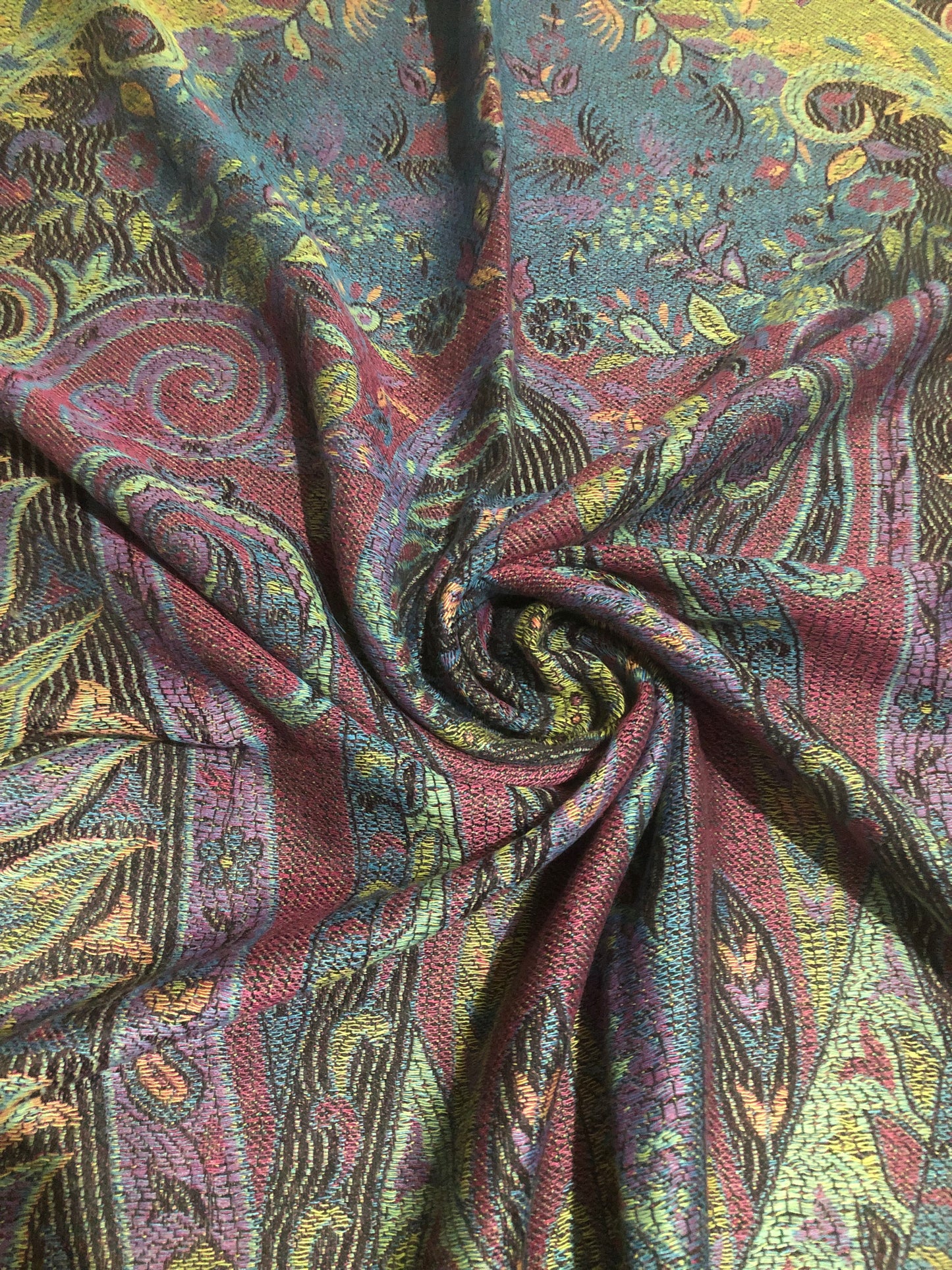 Vibrant Reversible Floral Jacquard Pashmina Stole - Red, yellow & Blue⁠