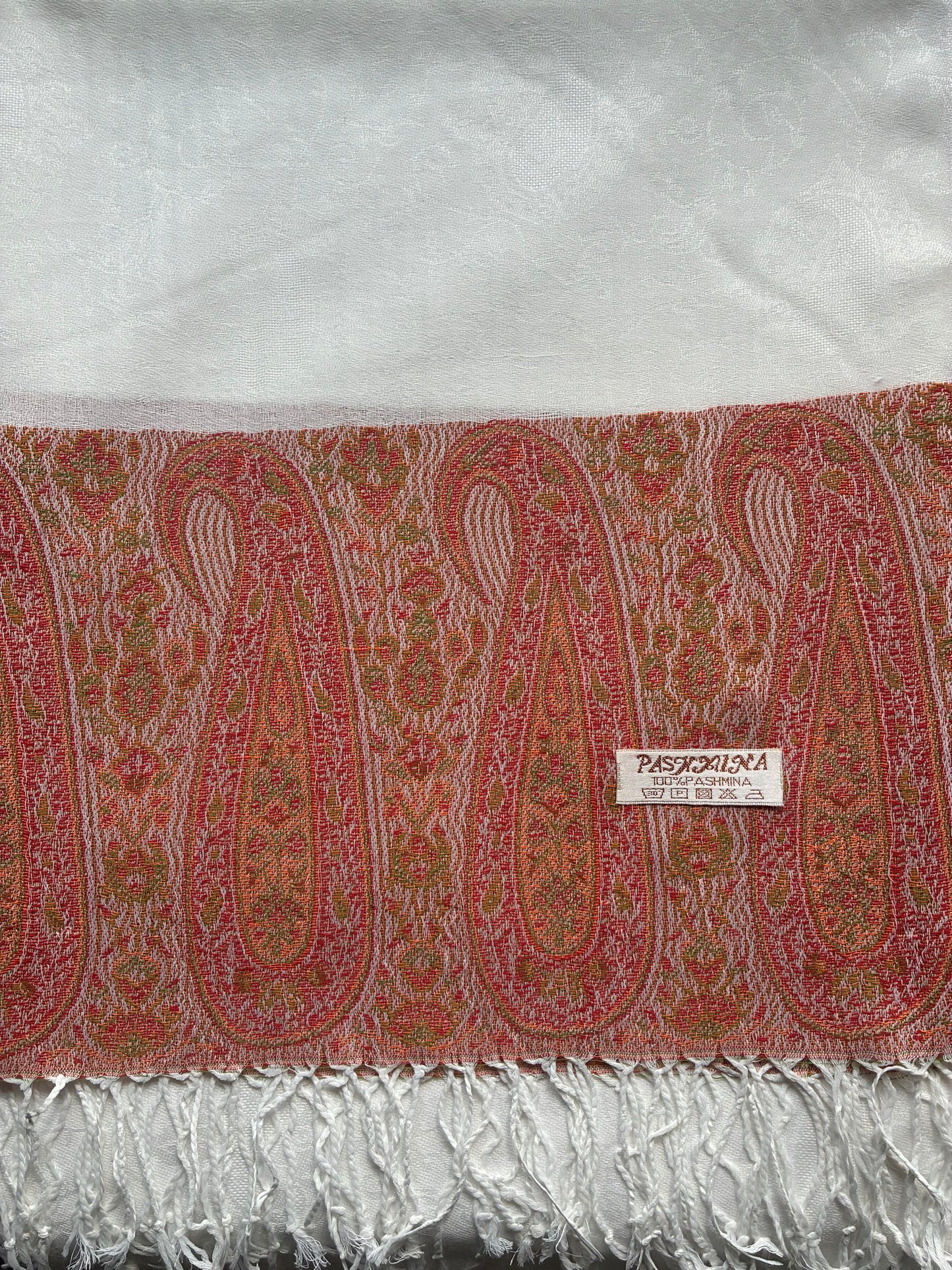White Pashmina Scarf | Paisley Border Shawl | Bohemian Festival Wrap | Unisex Hippie Stole | Elegant Bridesmaid Gift | Scarves1938