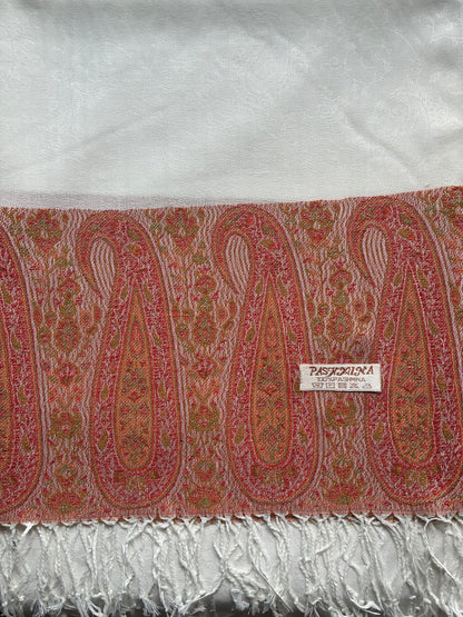 White Pashmina Scarf | Paisley Border Shawl | Bohemian Festival Wrap | Unisex Hippie Stole | Elegant Bridesmaid Gift | Scarves1938