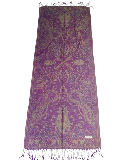 Vibrant Reversible Paisley Jacquard Pashmina Scarf - Purple & Gold⁠