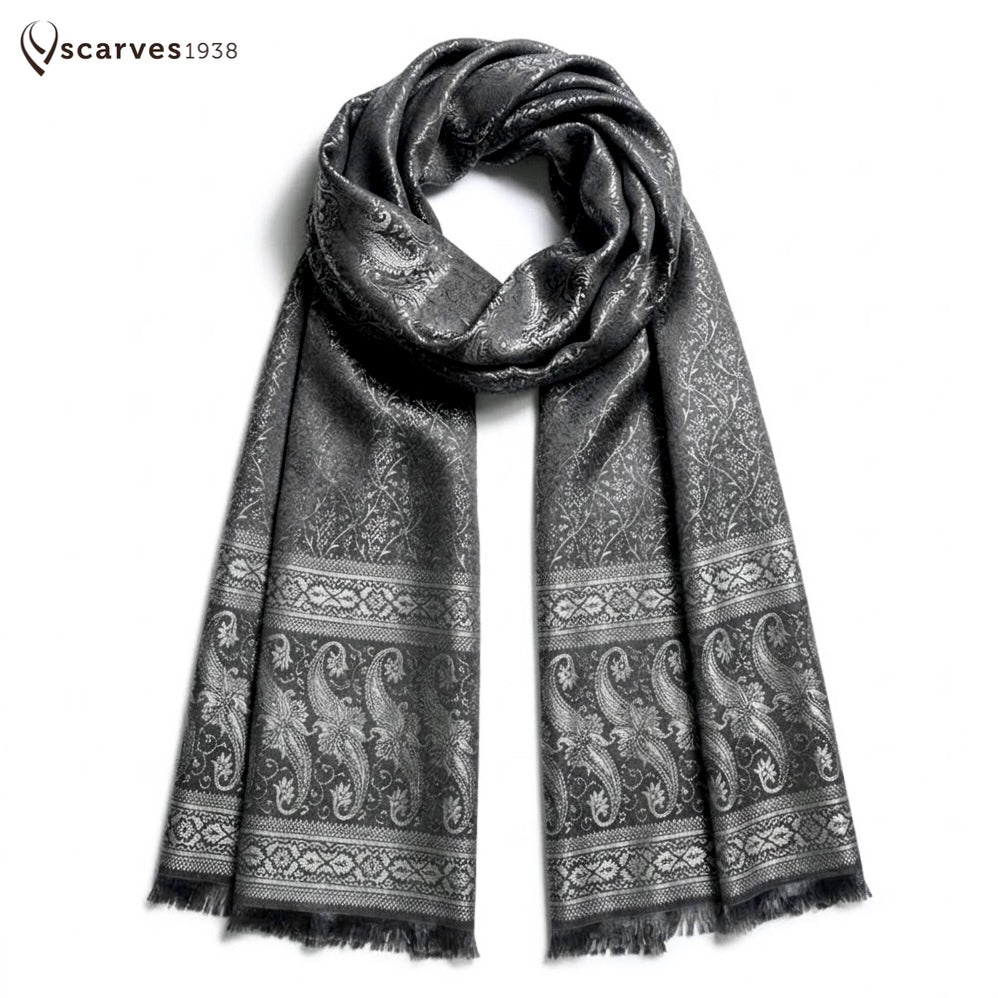 Silk Jacquard Stole with Paisley Details