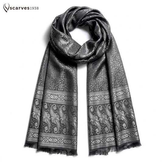 Silk Jacquard Stole with Paisley Details