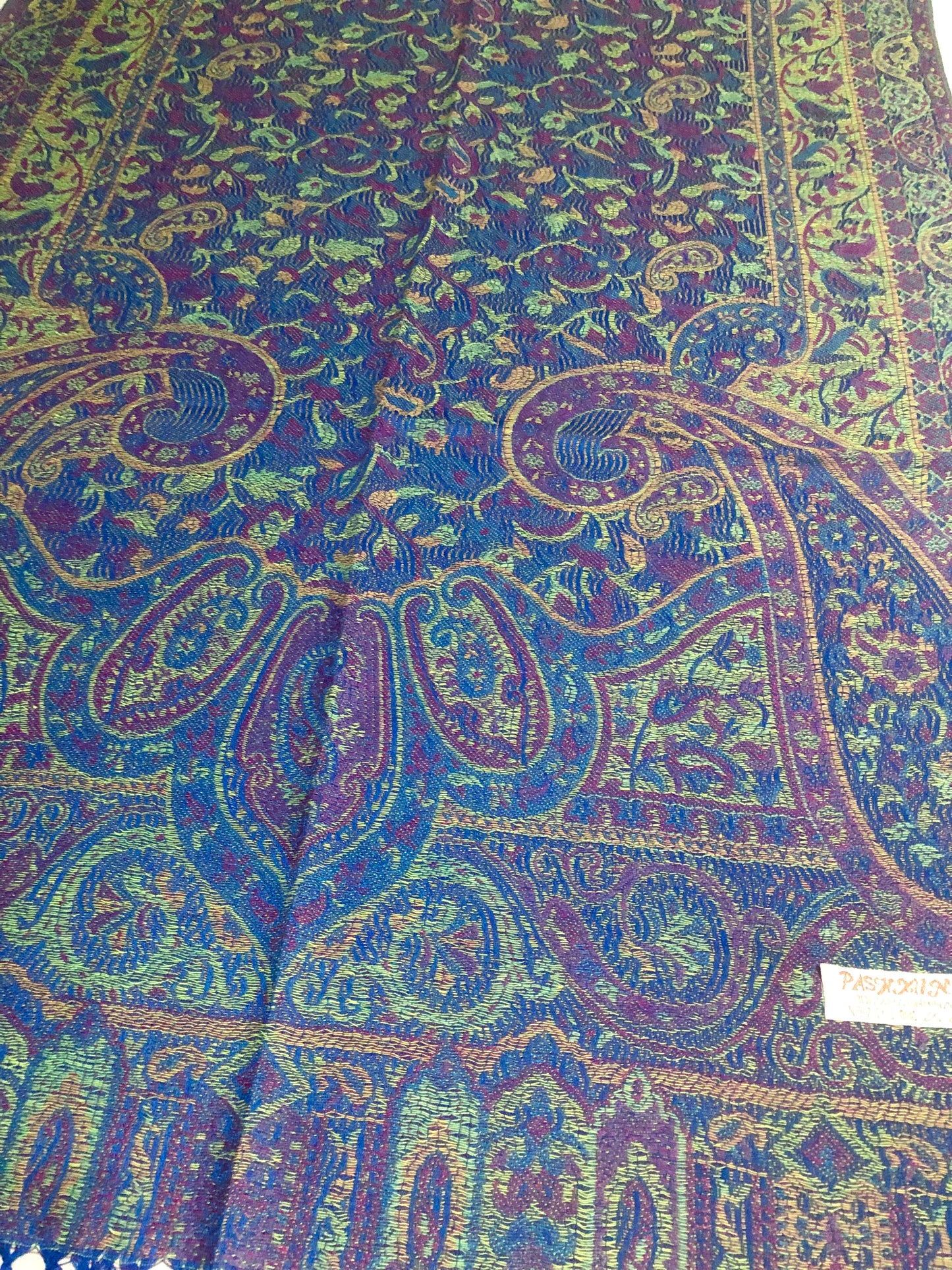 Elegant Reversible Paisley Jacquard Pashmina Stole - Blue & Purple⁠