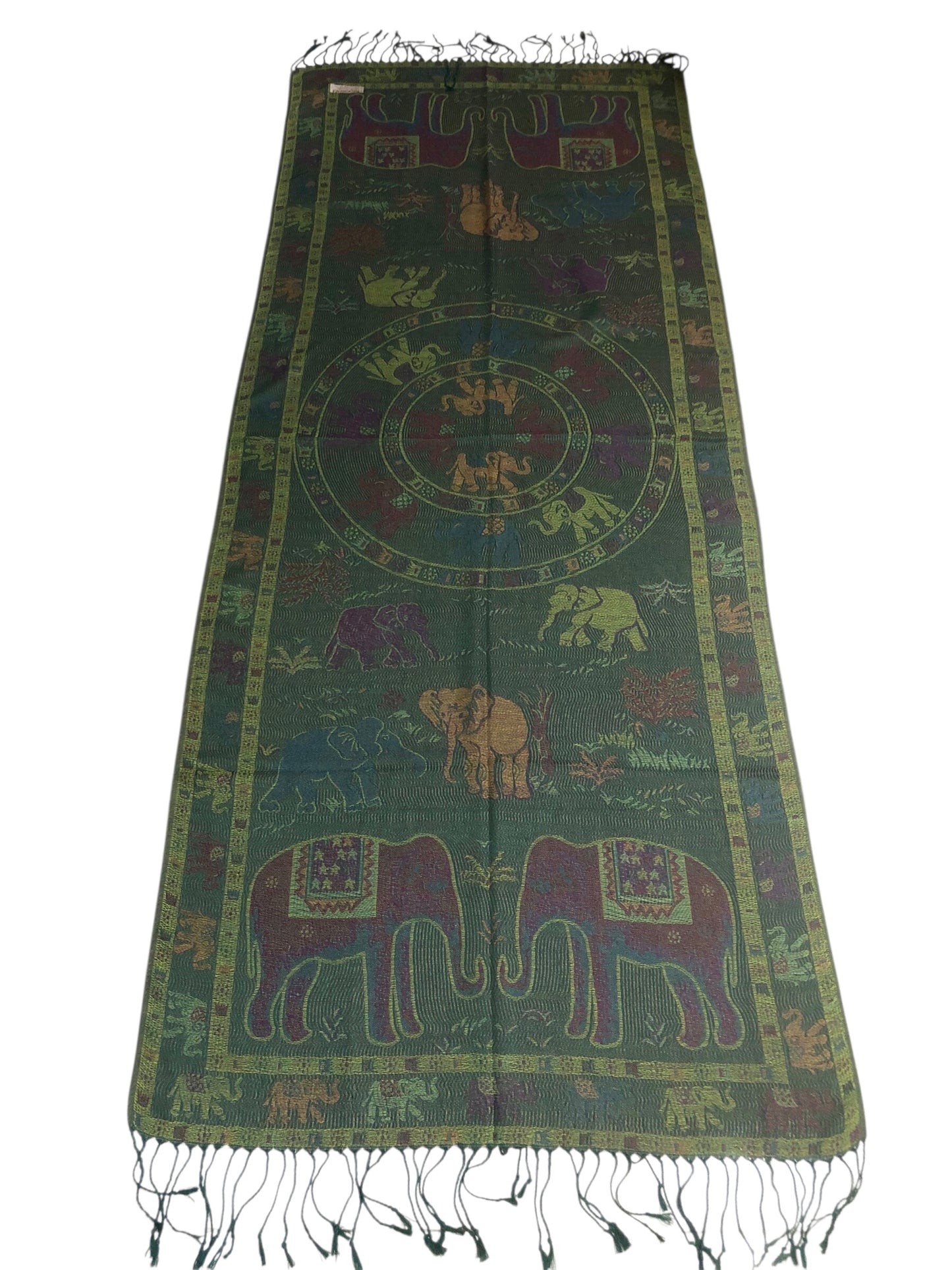 Boho-Chic Reversible Elephant Mandala Jacquard Pashmina Stole - Forest Green⁠