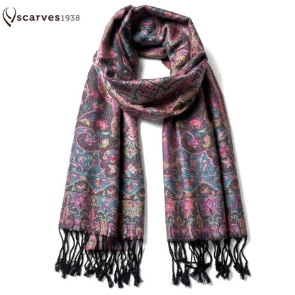 Colorful Pashmina Scarf - Flowers Purple Design Turban - Festival shawl