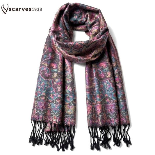 Colorful Pashmina Scarf - Flowers Purple Design Turban - Festival shawl