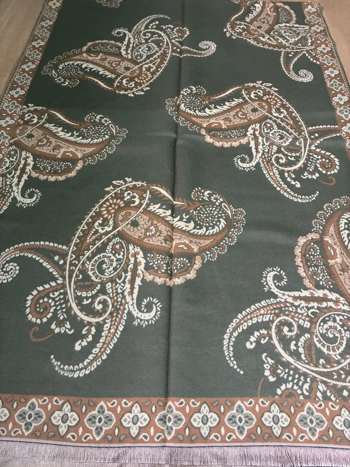 Classic Olive Green Cashmere Scarf | Heavy Winter Shawl